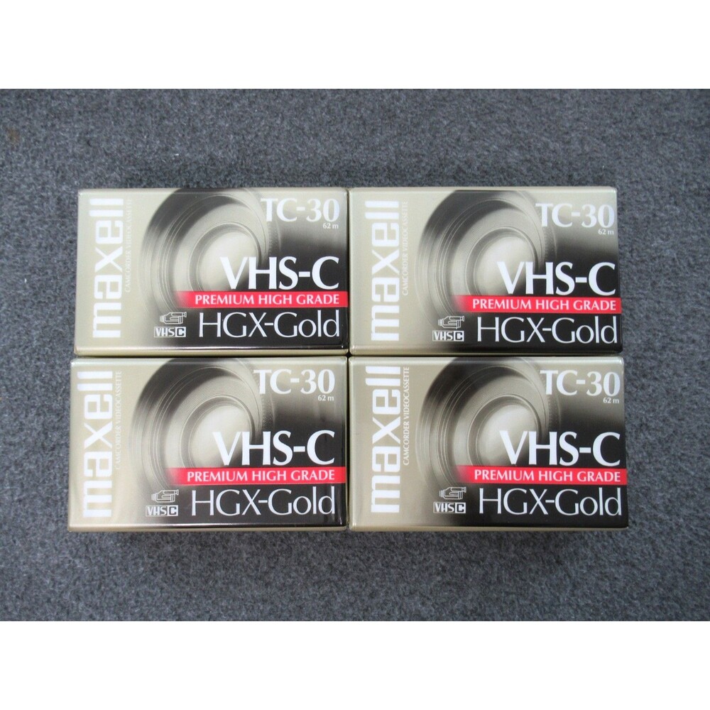 Lot of 4 Maxell VHS-C TC-30 HGX-GOLD Premium High Grade Video Tapes Sealed New